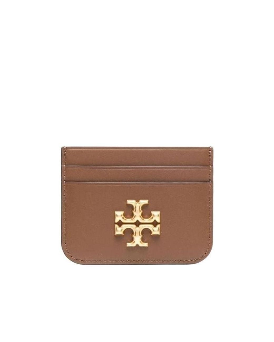 Tory Burch Brown Eleanor Logo-Plaque Cardholder