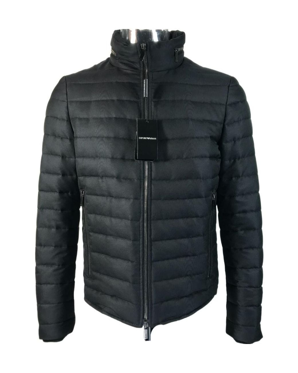 Emporio Armani Black Down Jacket With Standing Collar for men
