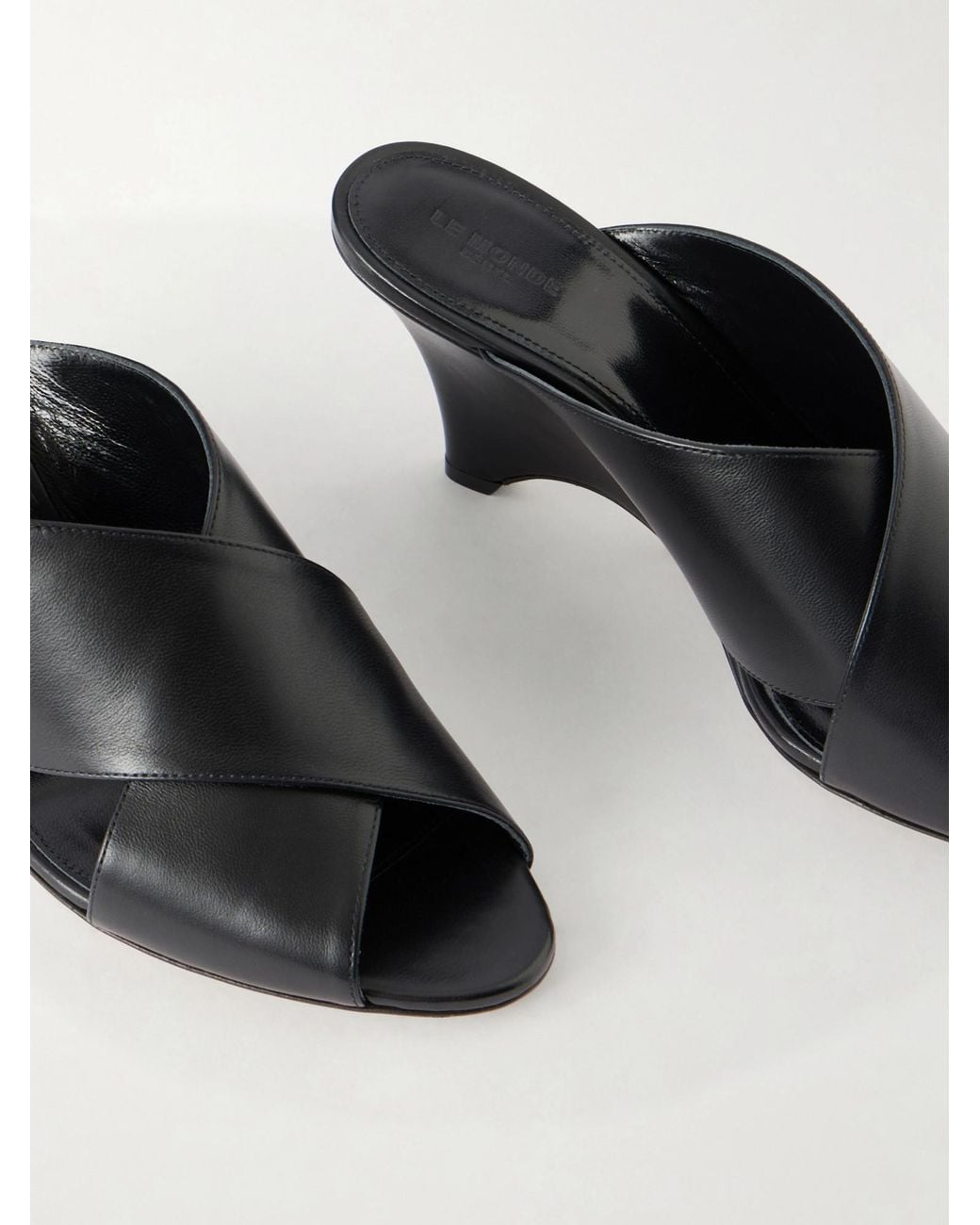 Le Monde Beryl Black Luca 70 Leather Wedge Sandals