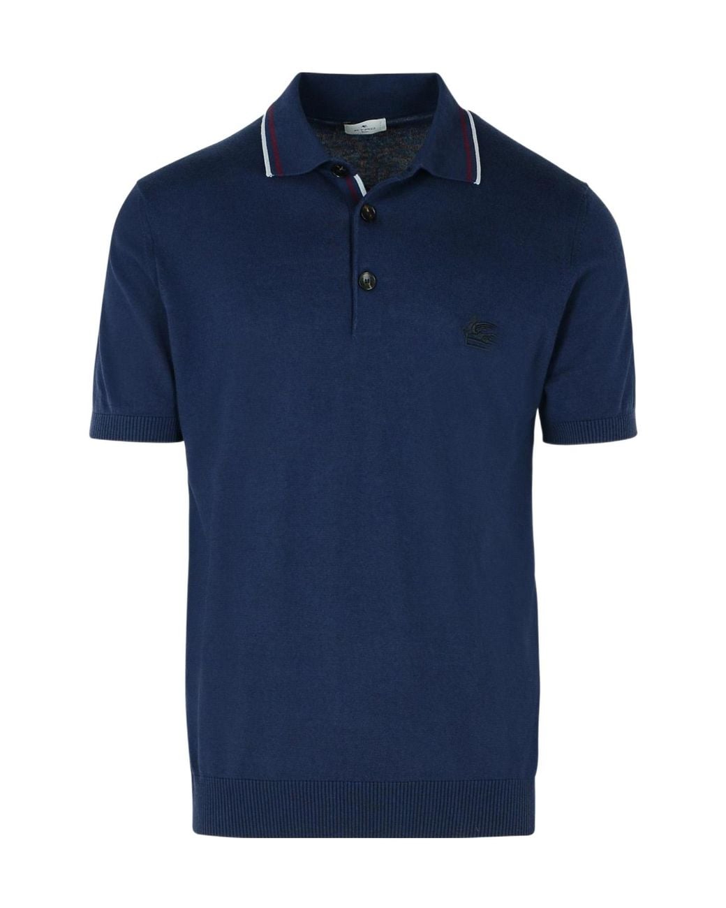 Etro Blue Logo Embroidered Knitted Polo Shirt for men