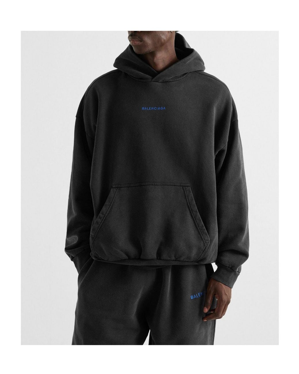 Balenciaga Black Drop-Shoulder Hooded Sweatshirt for men