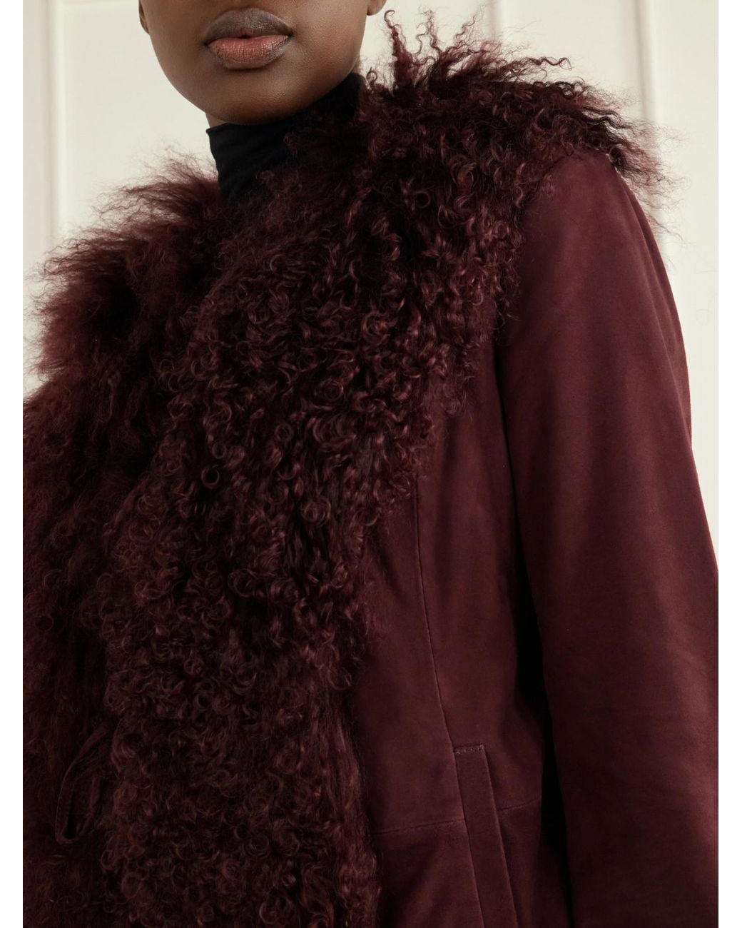 Rixo Purple Shearling-Trimmed Suede Jacket