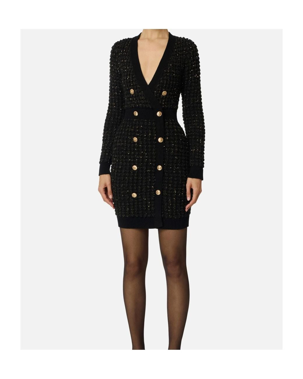 Elisabetta Franchi Black Buttoned V-Neck Mini Dress
