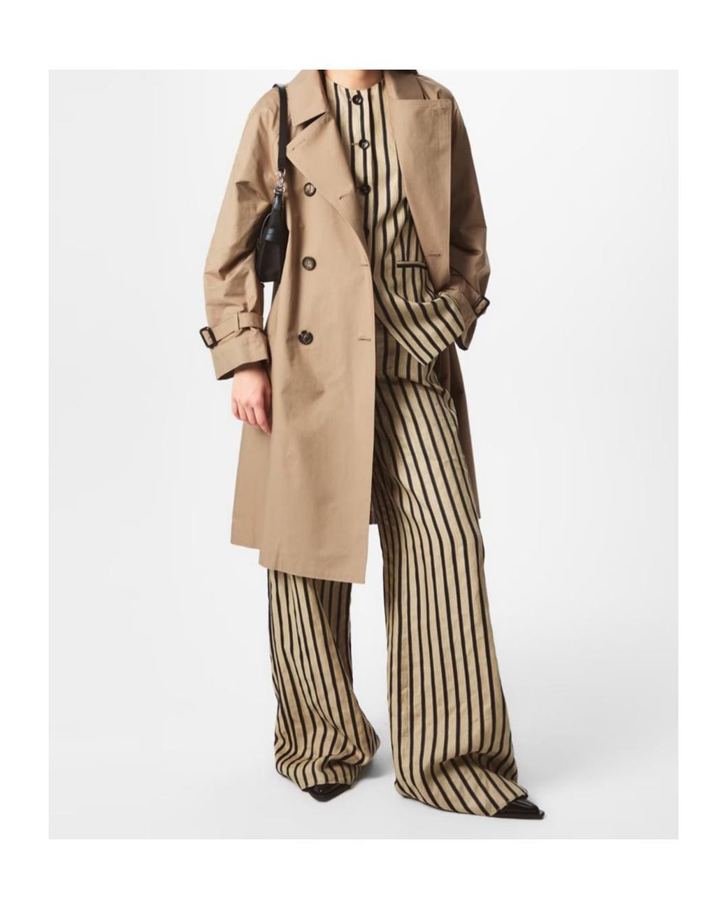 Max Mara Natural Cestino Striped Palazzo Trousers
