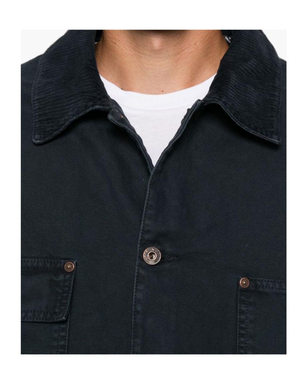 Emporio Armani Blue Corduroy-Collar Logo-Plaque Jacket for men