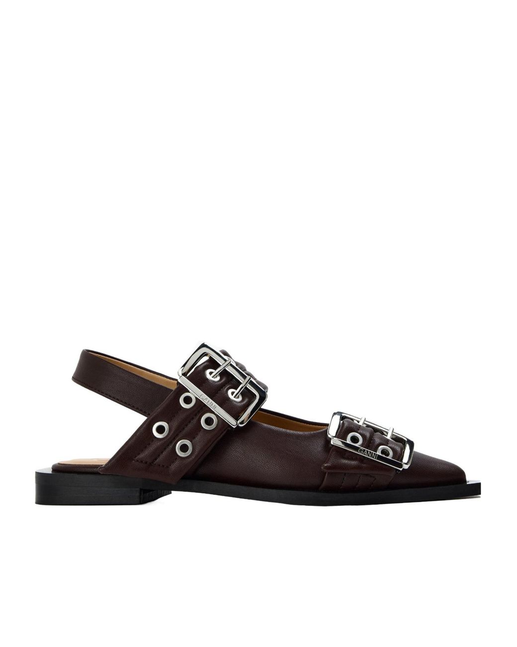 Ganni Black Leather Slingback Flat Mules