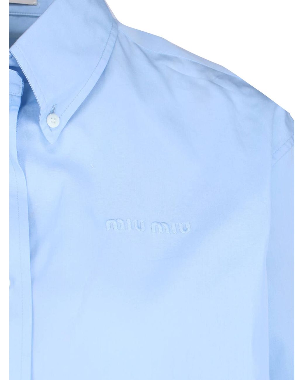 Miu Miu Blue Logo-Embroidered Button-Up Shirt