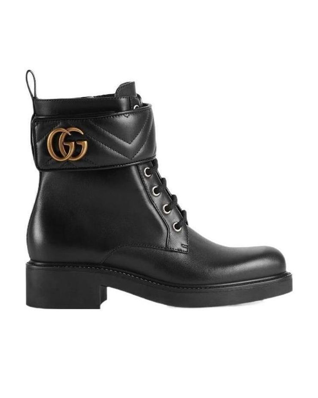 Gucci Black Logo Plaque Lace-Up Ankle Boots