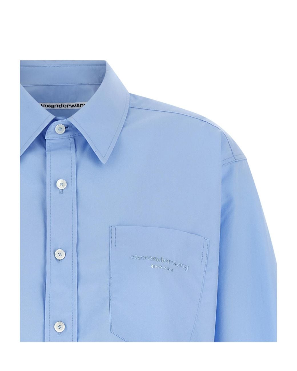 Alexander Wang Blue Logo Embroidered Button-Up Cropped Shirt