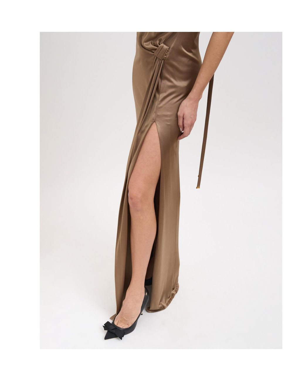 Elisabetta Franchi Brown Pleated Gown With A Slit