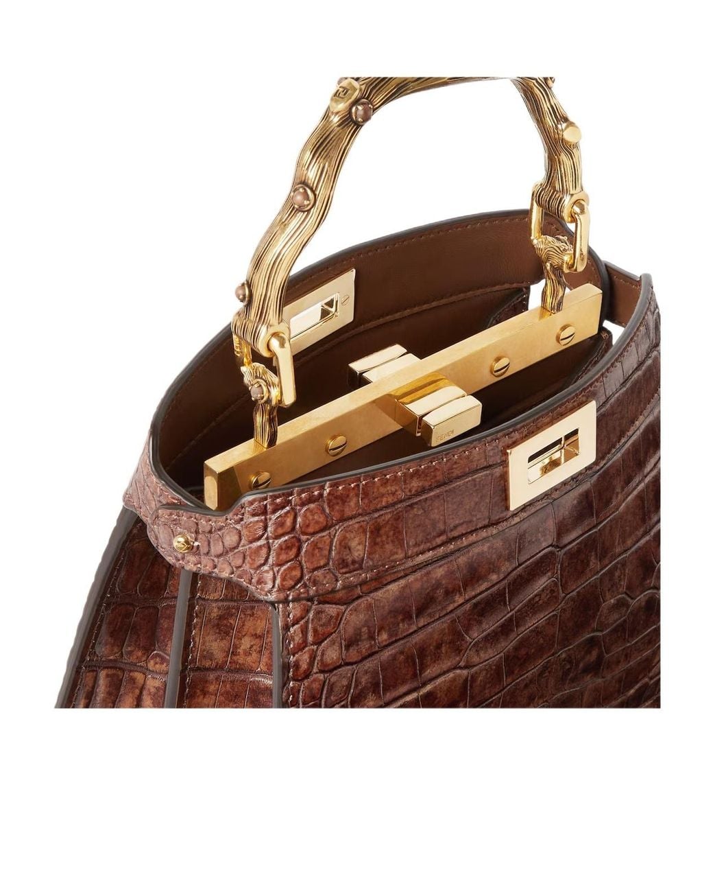 Fendi Brown Light Stonewash Effect Crocodile Leather Bag