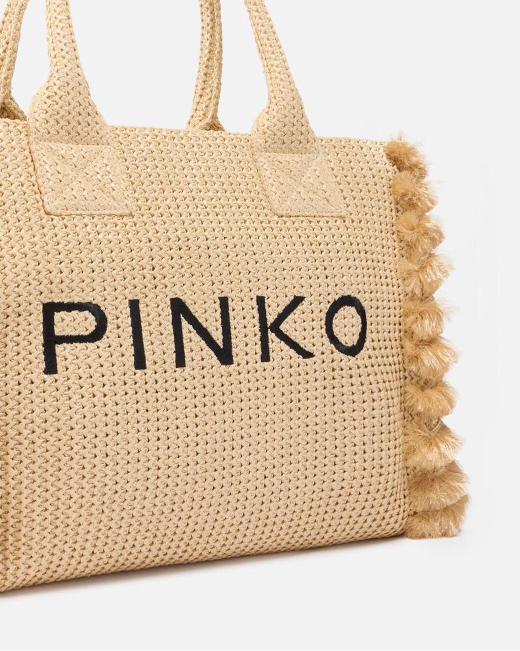 Pinko Natural Tassels Detailed Medium Beach Shopping Bag