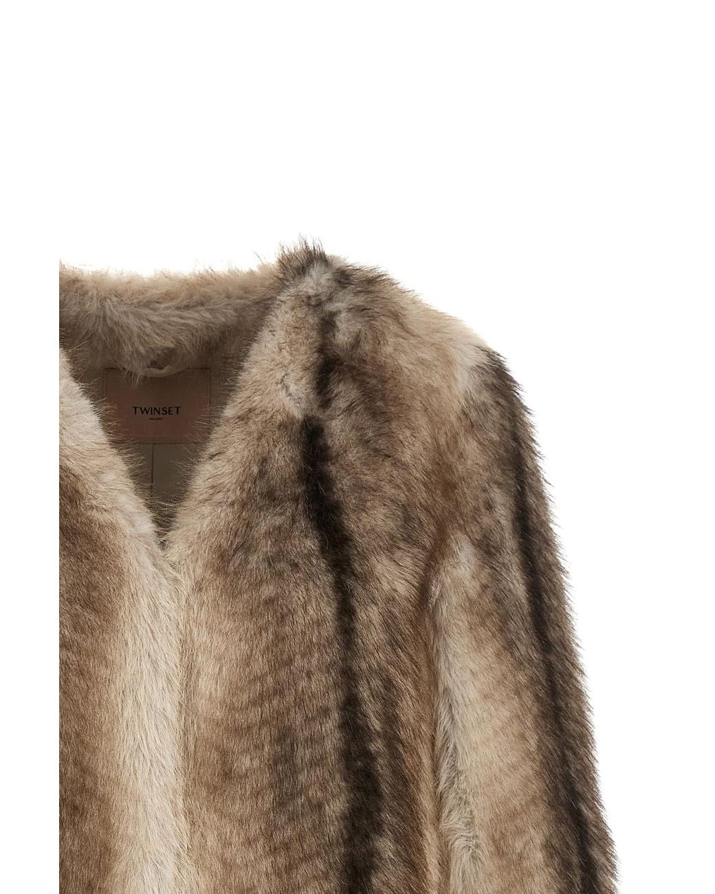 Twinset Brown Striped Faux Fur Cape