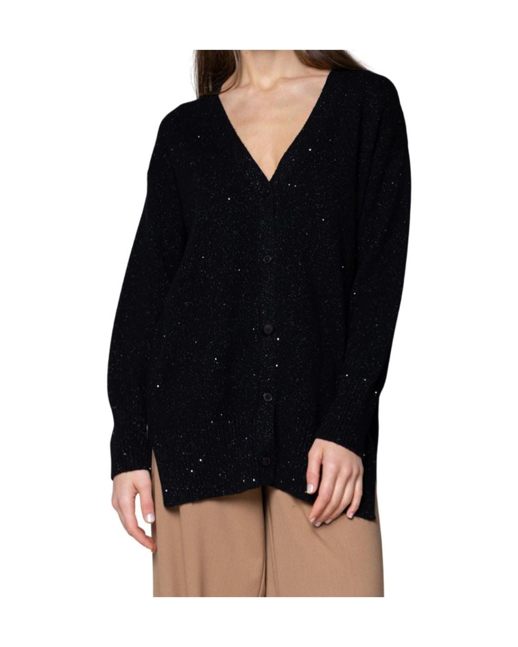 Kaos Black Long-Sleeved Knitted Cardigan