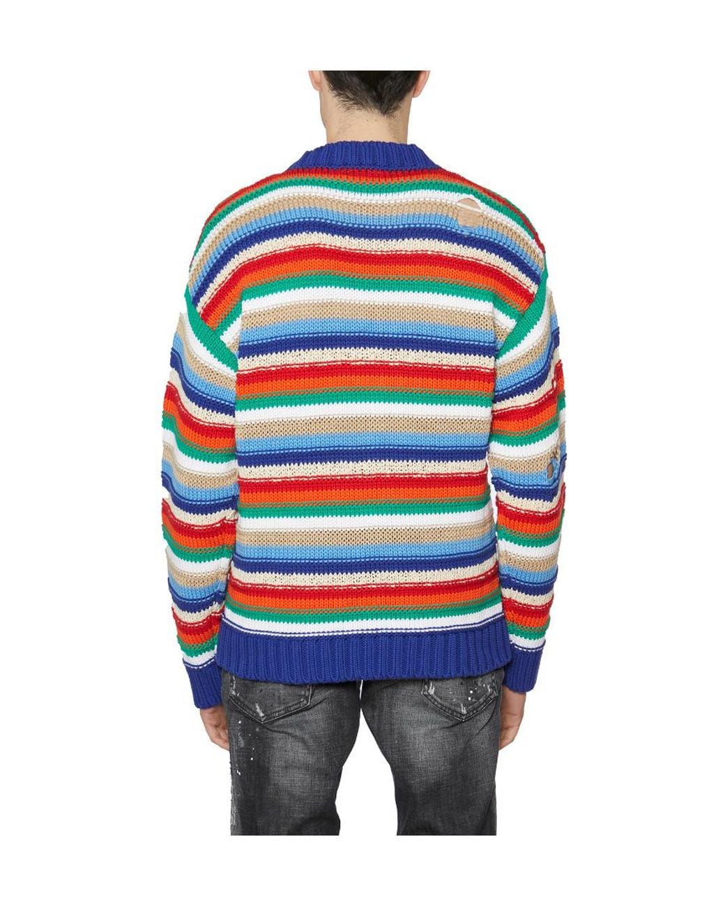 DSquared² Blue Stripe-Pattern Ripped Sweatshirt for men