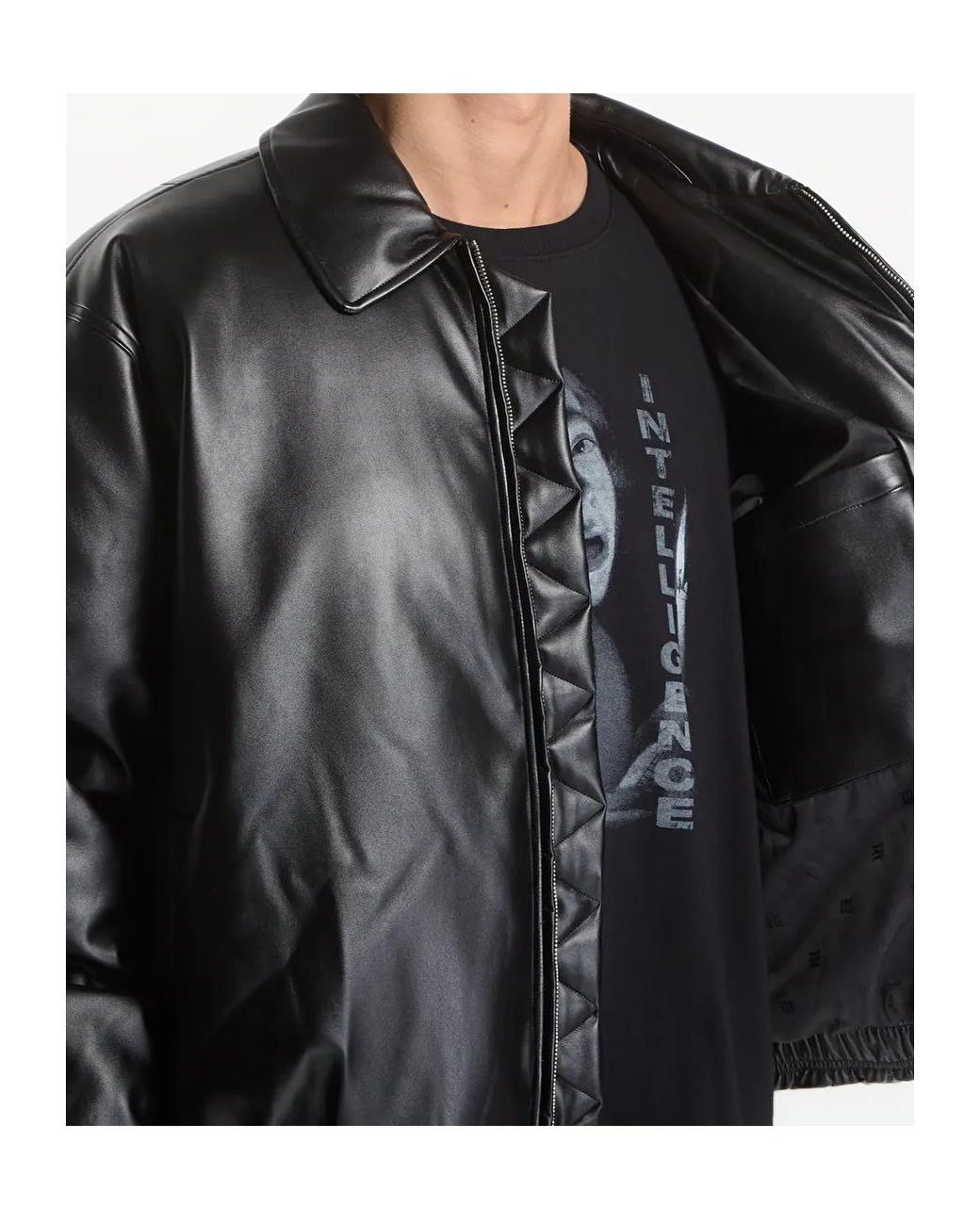 M I S B H V Black Puffer Bomber Jacket for men