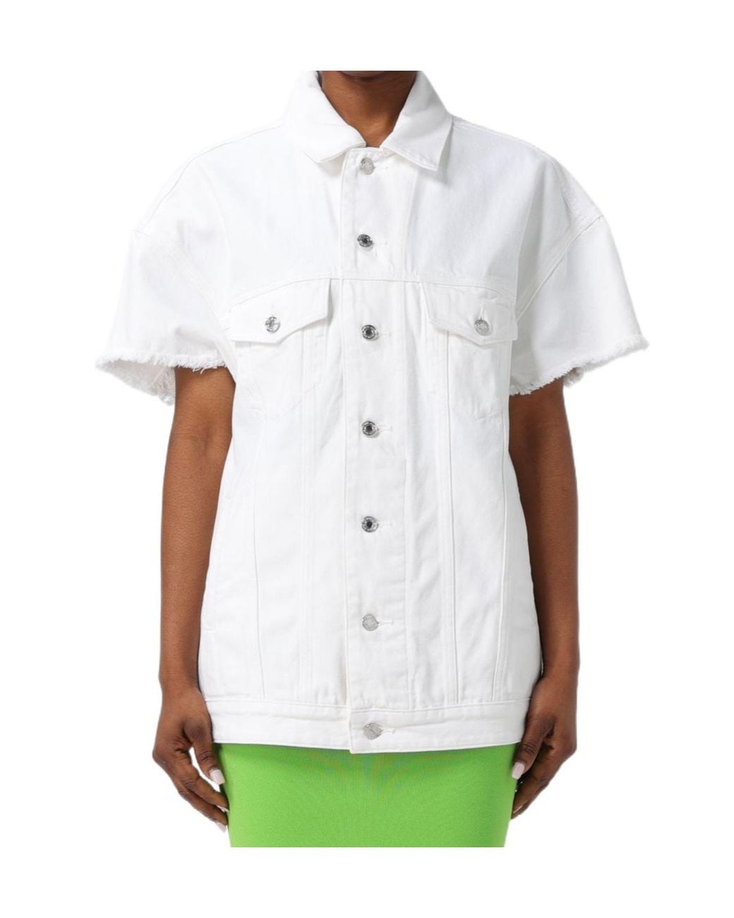 Michael Kors White Michael Oversized Frayed Denim Jacket