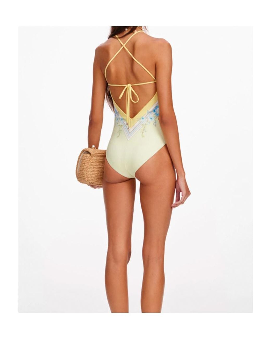 Self-Portrait Blue Floral Print Halterneck Swimsuit