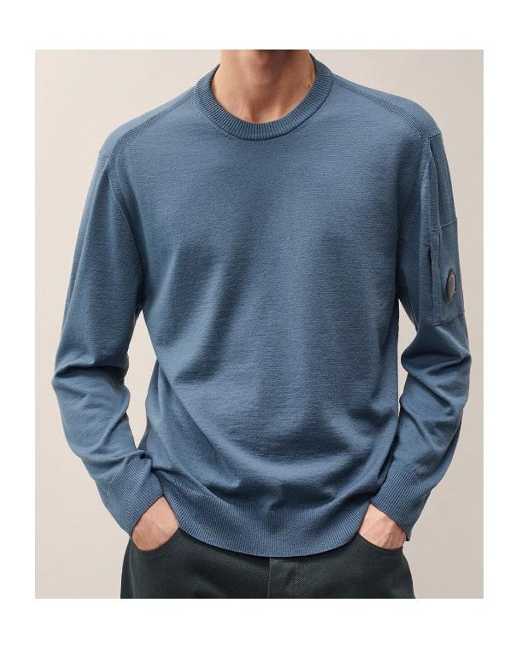 C P Company Blue Lens-Detail Crew-Neck Sweater for men