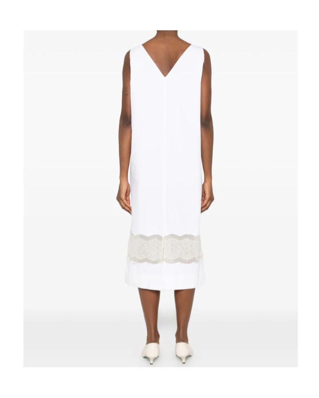 Carven White Lace-Trim V-Neck Dress