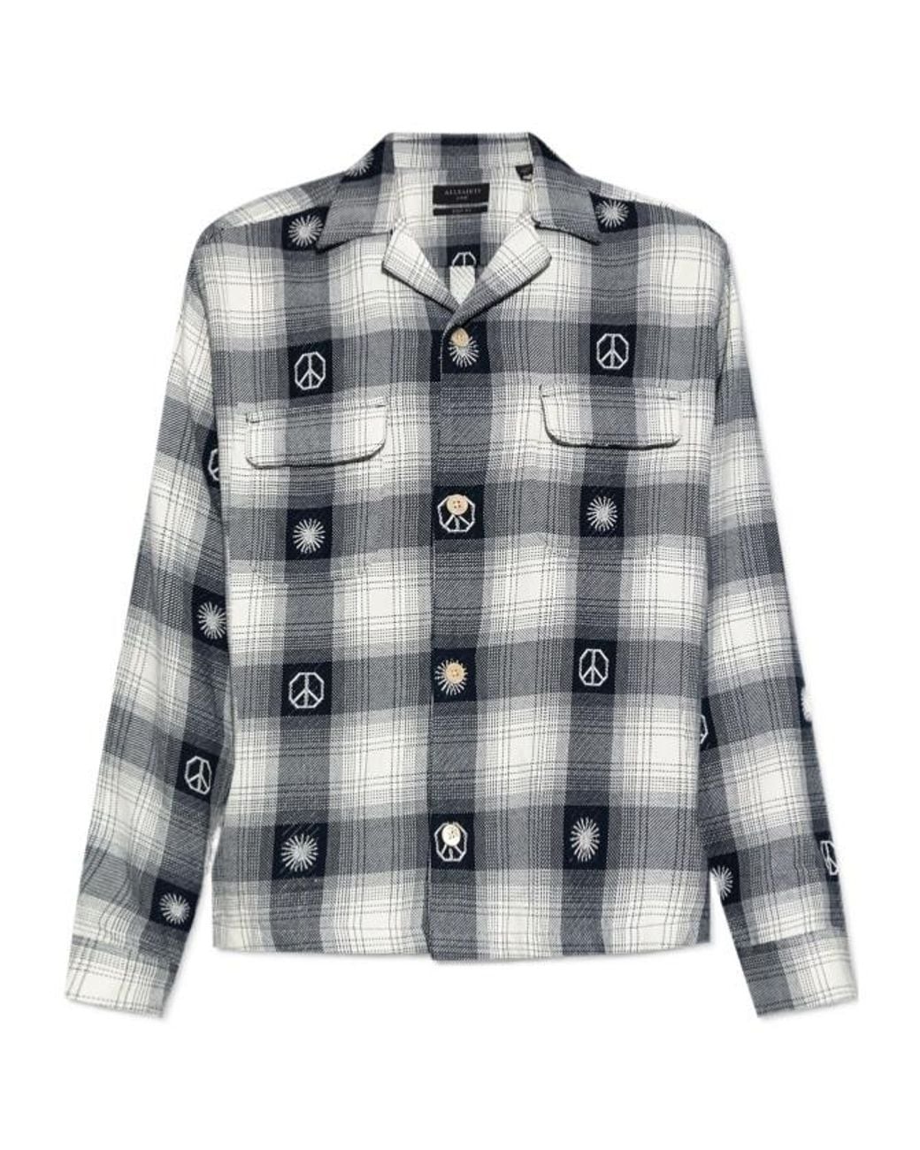 AllSaints Gray Castor Checked Long-Sleeved Shirt for men