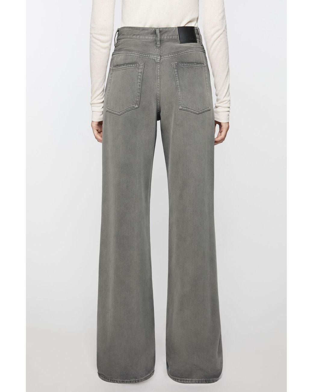 Acne Gray Logo Patch Wide-Leg Jeans