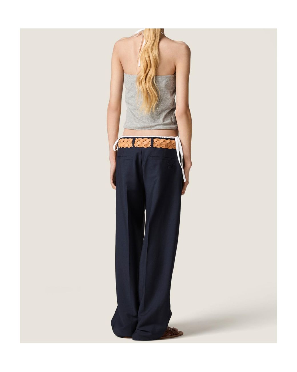 Miu Miu Gray Ribbed Jersey Top
