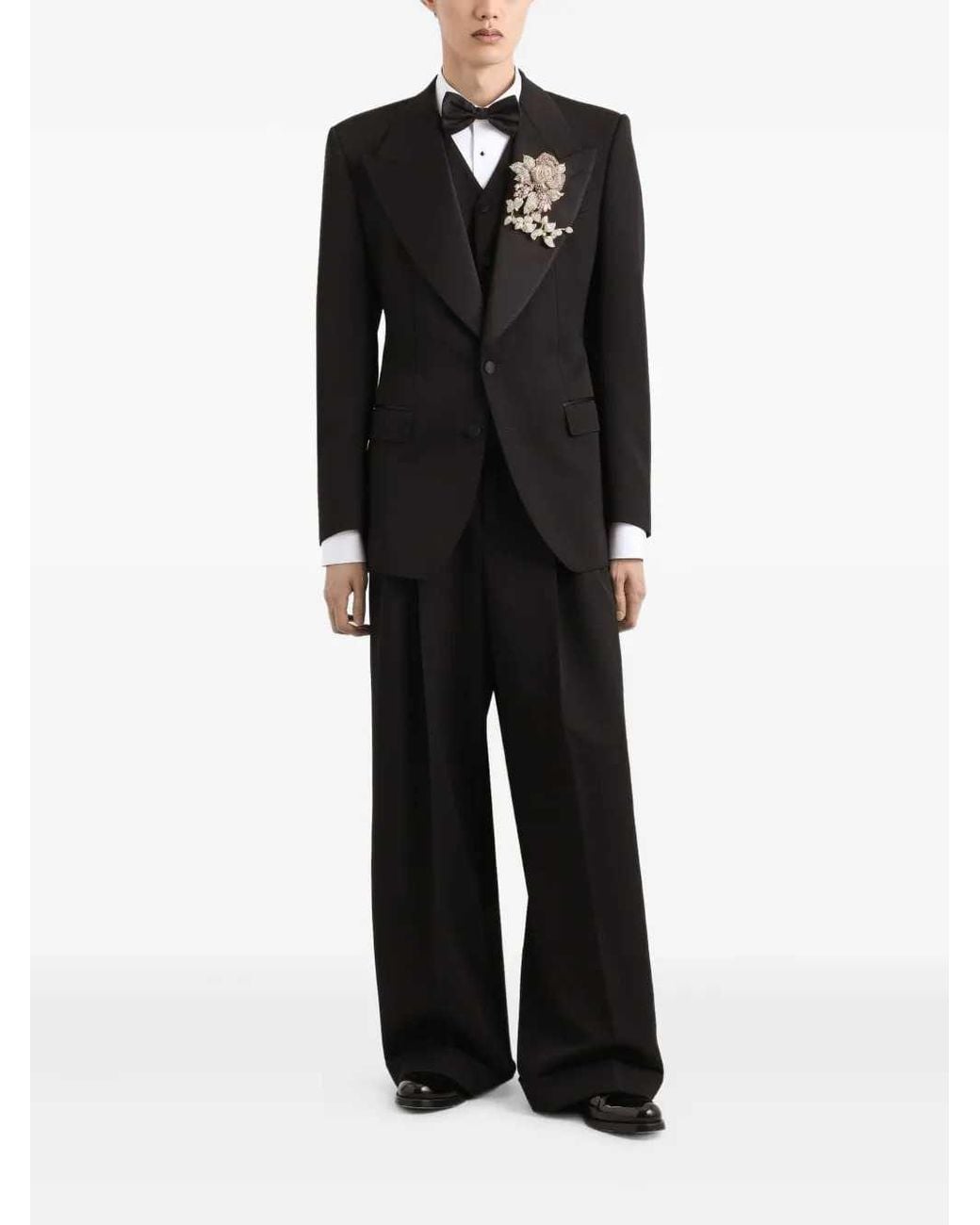 Dolce & Gabbana Black Wide-Leg Pleated Pants for men