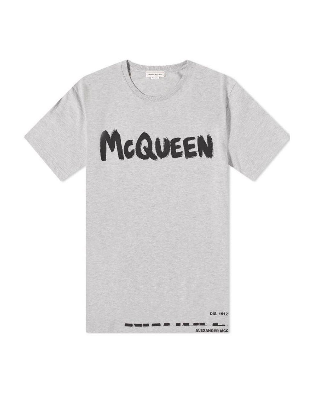 McQueen Gray Logo Printed Crewneck T-Shirt for men