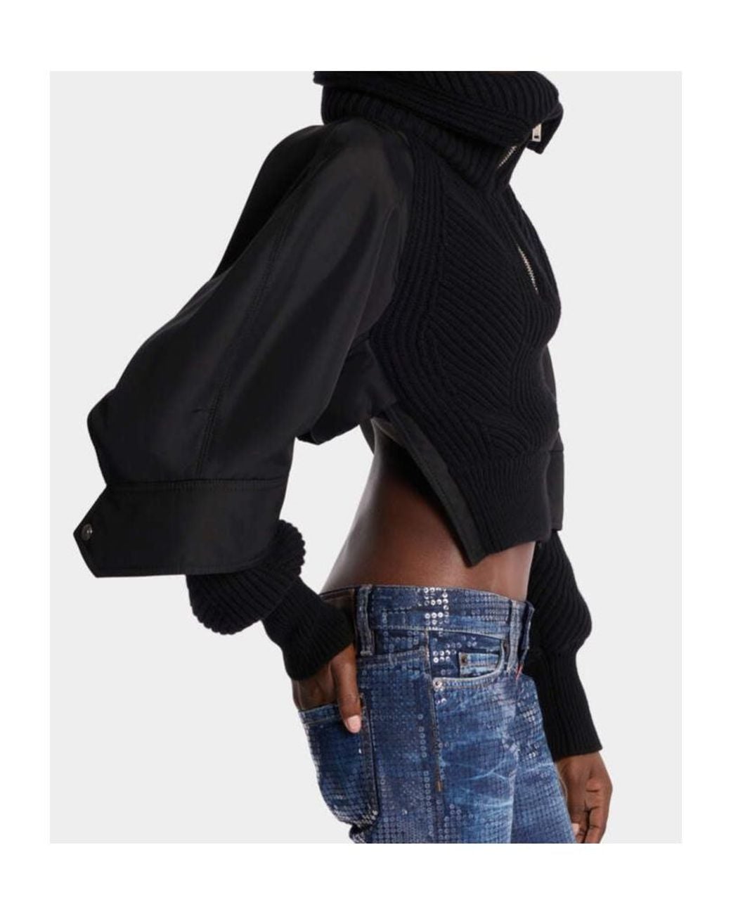 DSquared² Black Ribbed Zip-Up Cropped Jacket