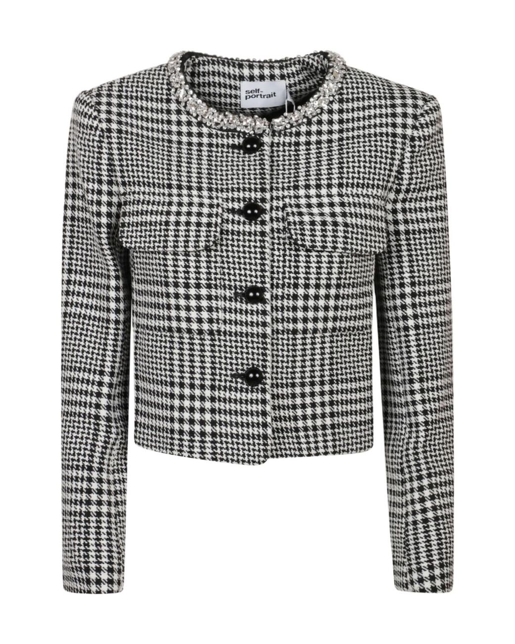 Self-Portrait Multicolor Patterned Casual Jacket