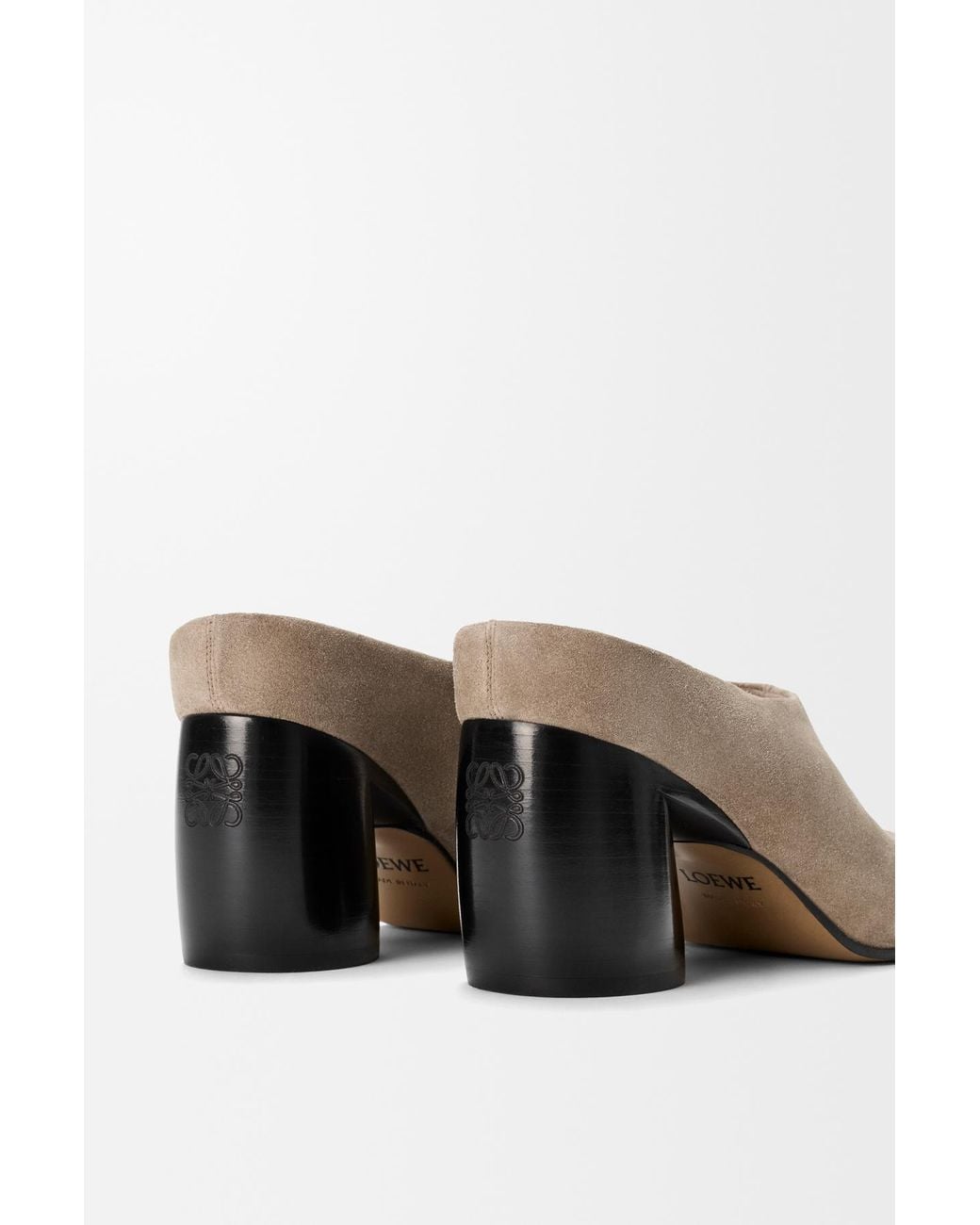Loewe Gray Oval Block Heel Mules