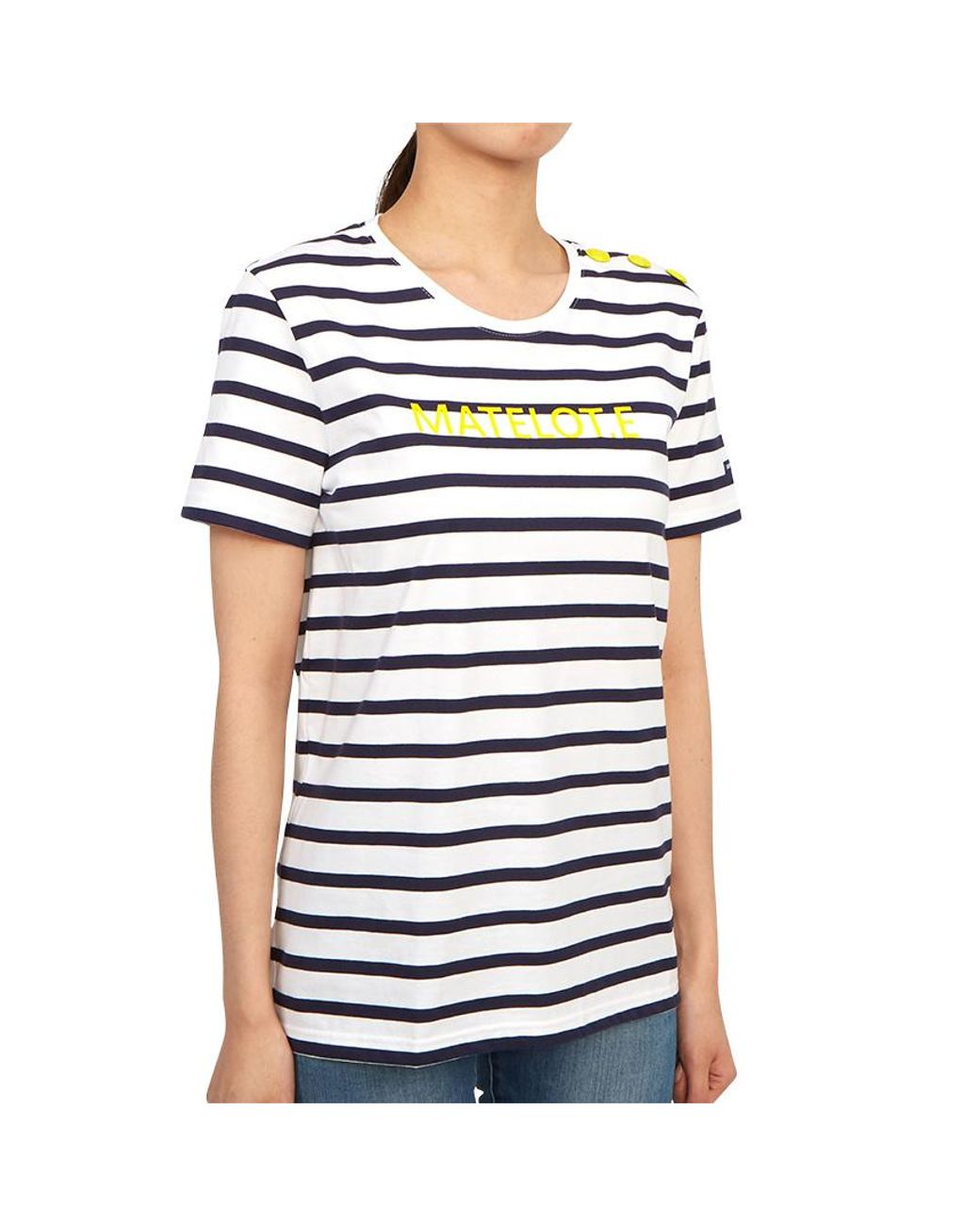 Saint James White Round-Neck Striped T-Shirt