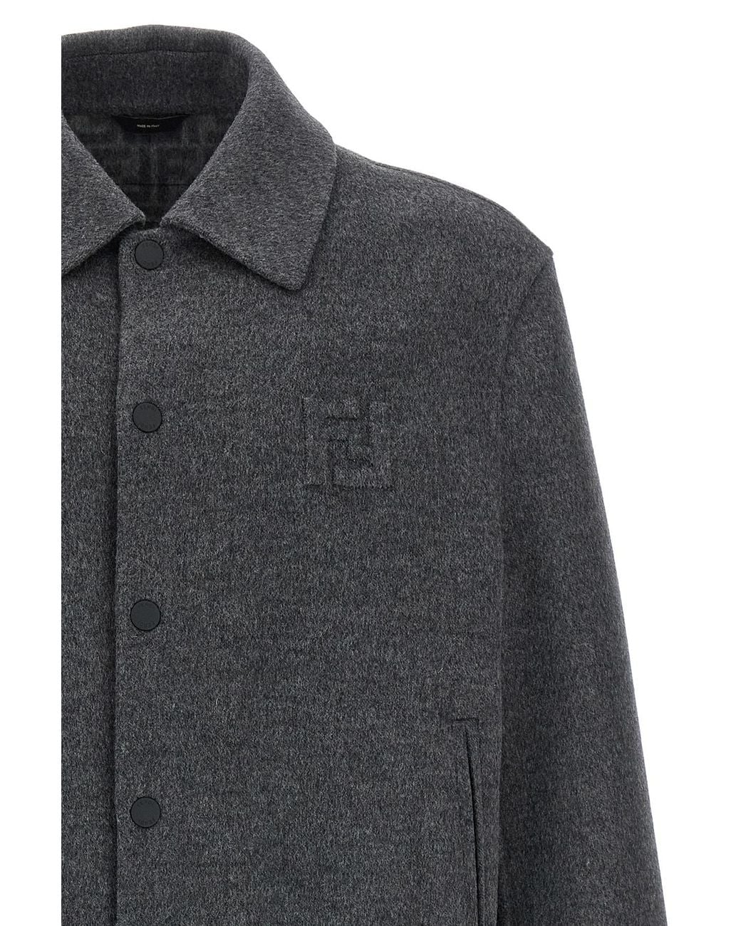 Fendi Gray Double Wool Jacket With Ff Detail for men