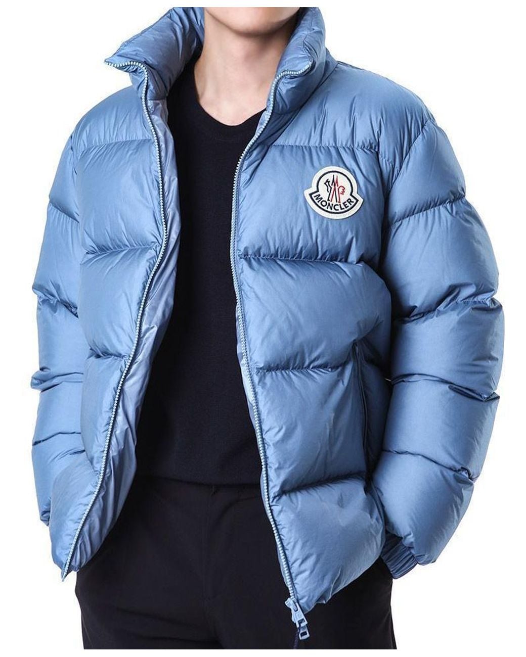Moncler Blue Citala Big Logo Patch Down Jacket for men