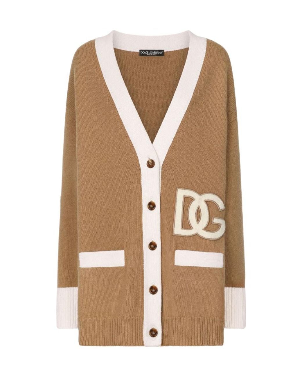 Dolce & Gabbana Natural Logo Patch V-Neck Cardigan