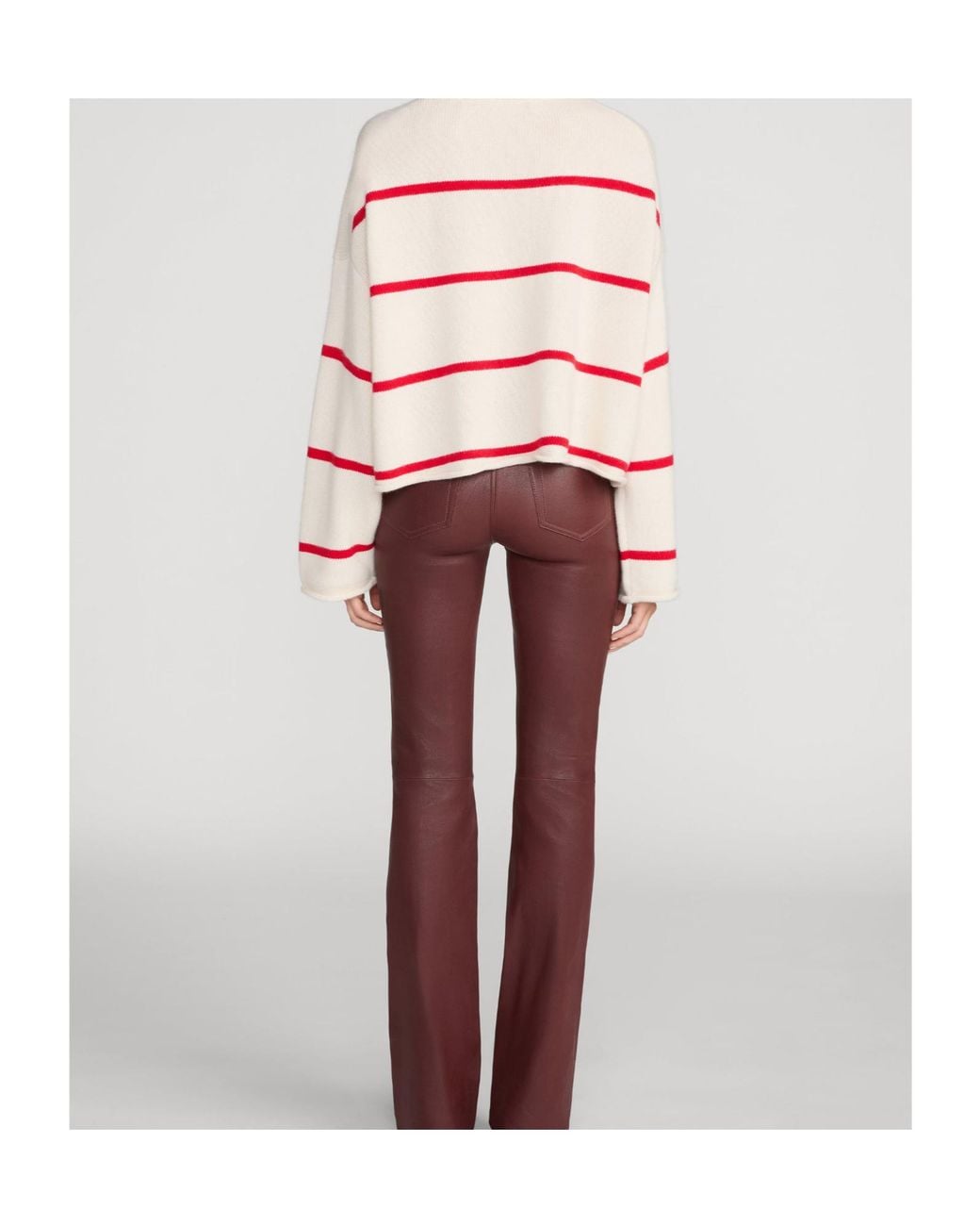 FRAME Pink Rolled Hem Striped Knitted Sweater