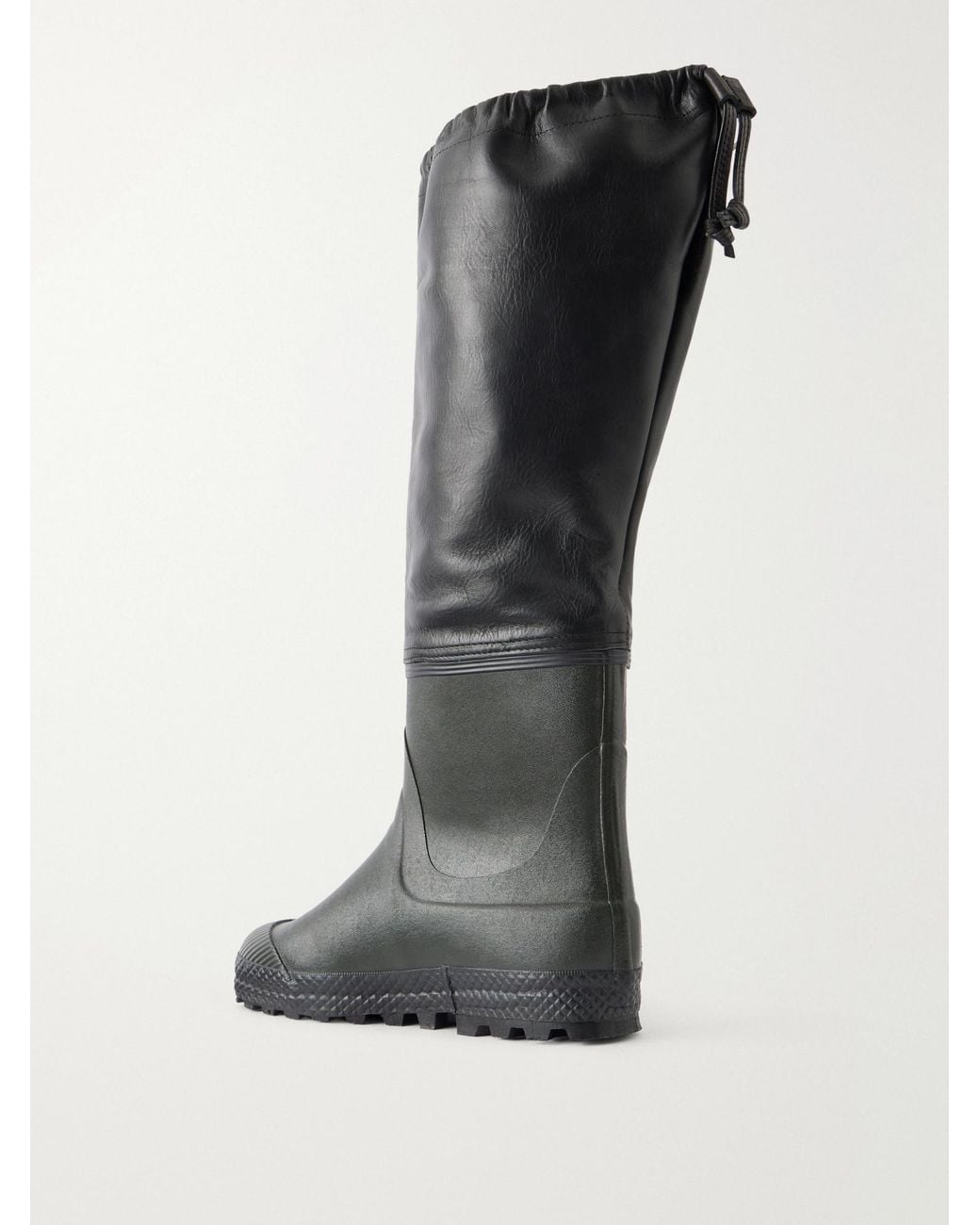 Rier Black Farmer Leather-Trimmed Rubber Rain Boots