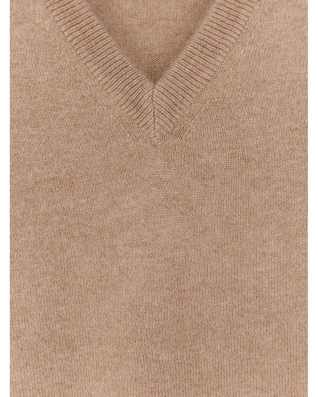 Brunello Cucinelli Natural V-Neck Knitted Sweater for men