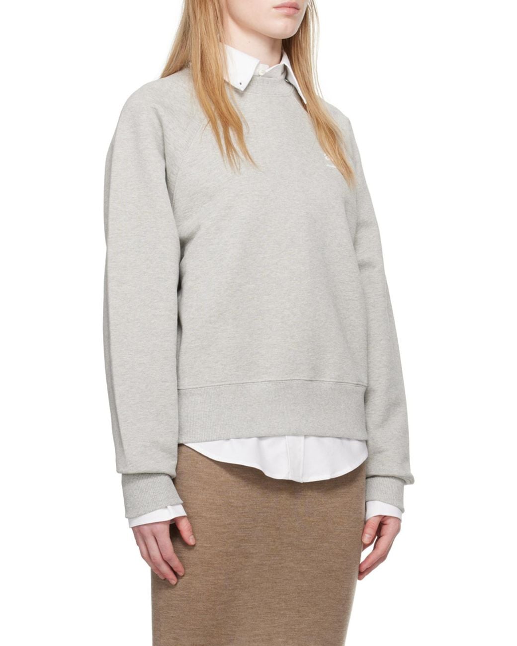AMI Gray Logo Detailed Crewneck Sweatshirt for men