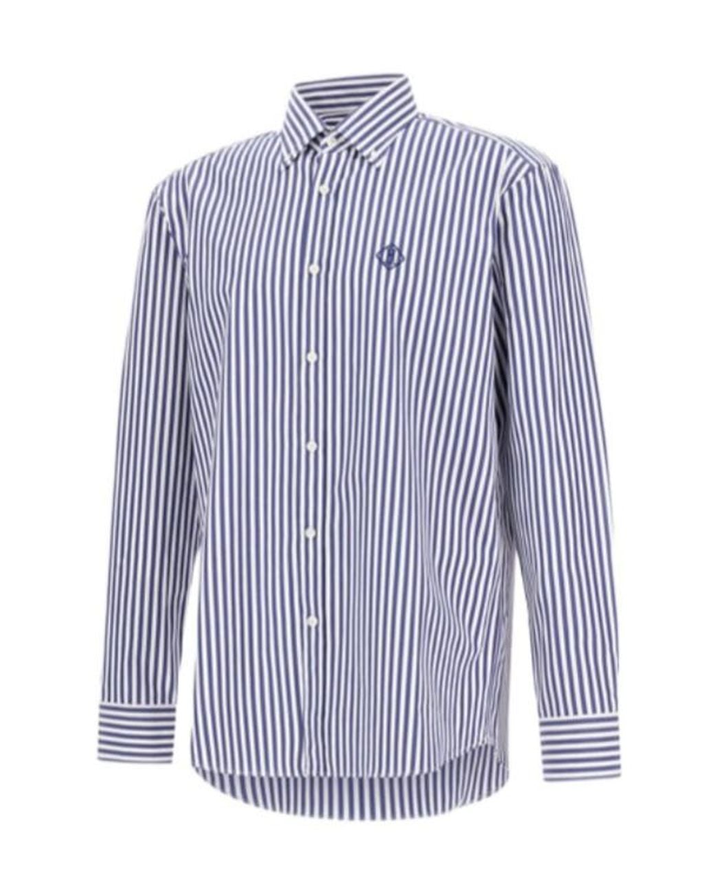 Herno Blue Striped-Pattern Long-Sleeve Shirt for men