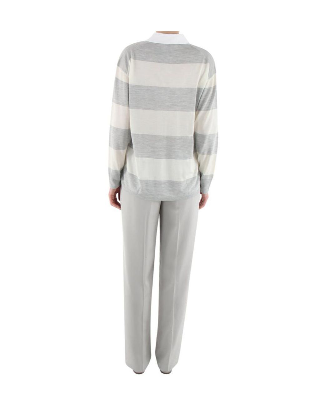 Theory White Long Sleeved Striped Polo Top