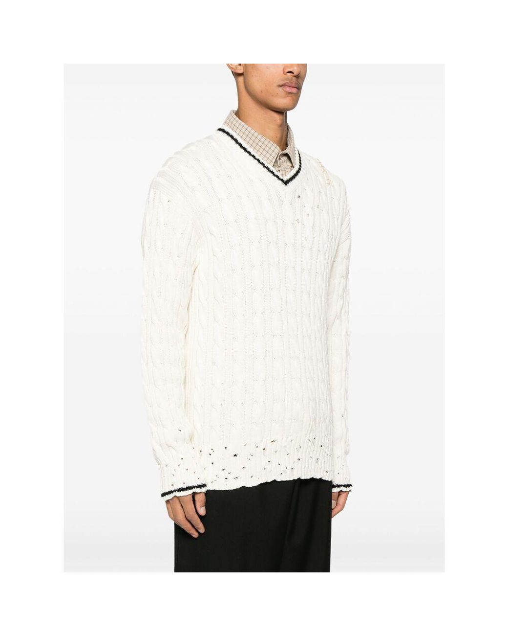 Marni White V-Neck Knitted Jumper for men