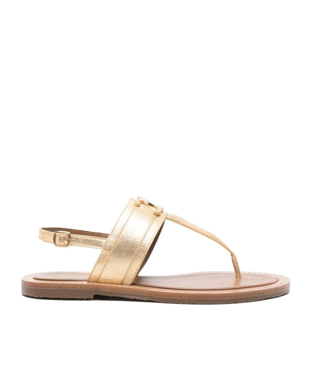 Céline Metallic Round Toe Flat Sandals