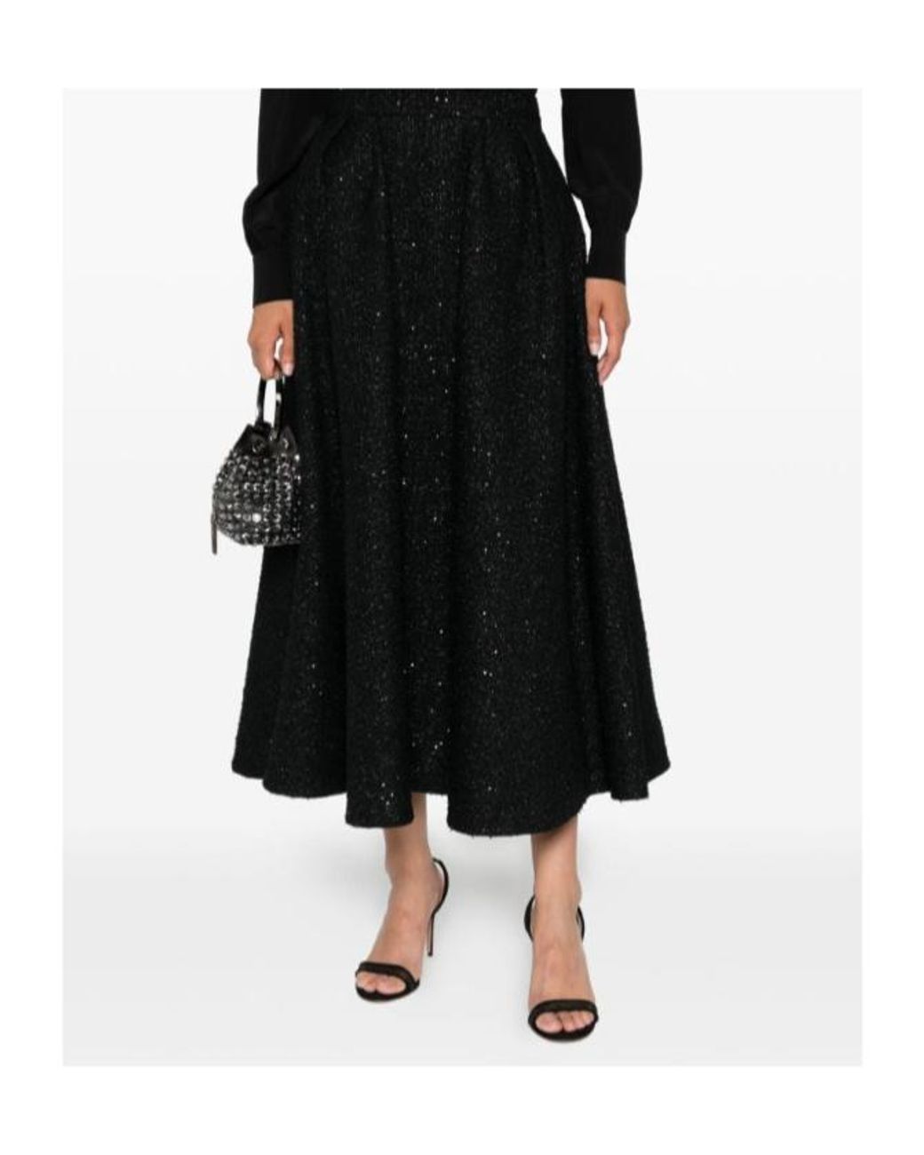 Alessandra Rich Black Sequin-Embellished Pleated Skirt