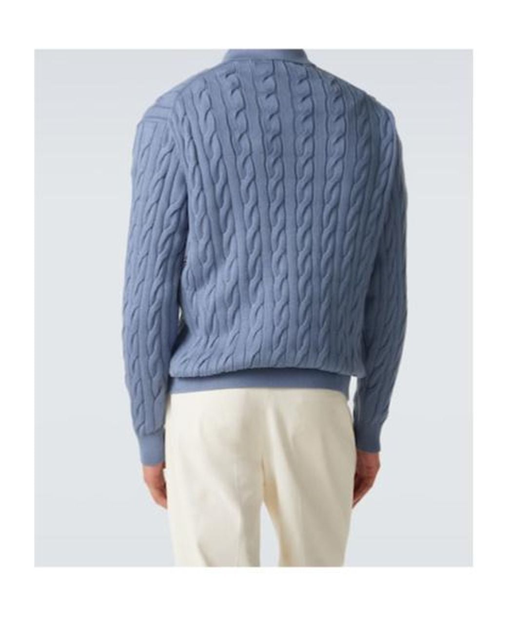 Ralph Lauren Blue Cable-Knit Cotton And Silk Polo Sweater for men