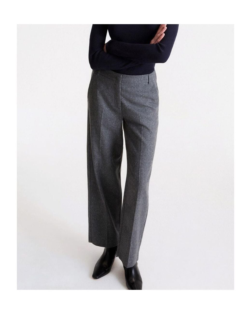 Marella Gray Wool And Silk Tweed Trousers