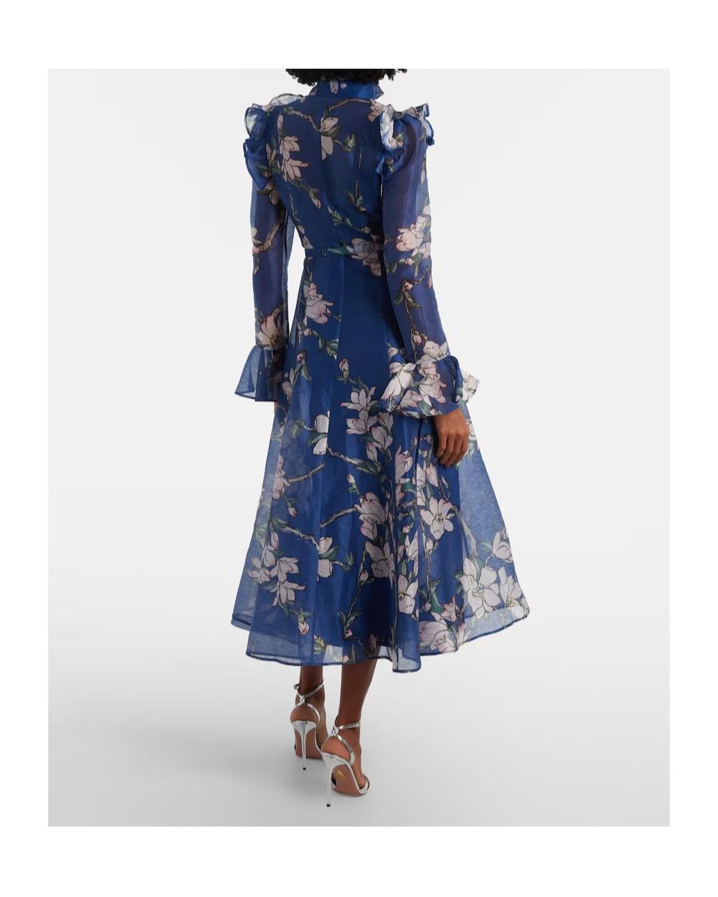 Leo Blue Katrina Floral Linen-Blend Midi Dress