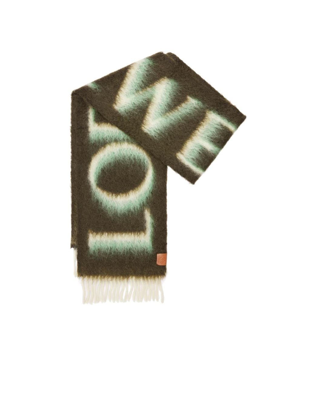 Loewe Green Logo Intarsia Fringed Scarf for men