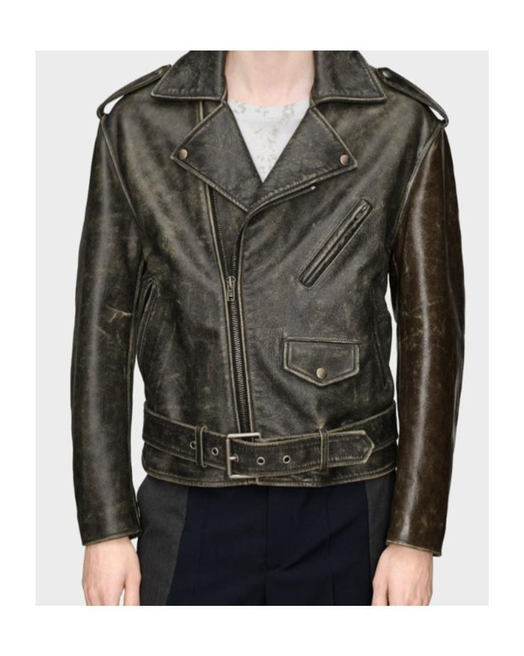 Maison Margiela Green Distressed Biker Jacket for men